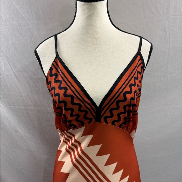 Boho Geometric Print Shirred Back Cami Dress Rust - Picture 5 of 7